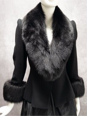 Vintage 70s Lilli Ann Adolph Schuman Black Jacket, Large Faux Fur Collar & Cuffs